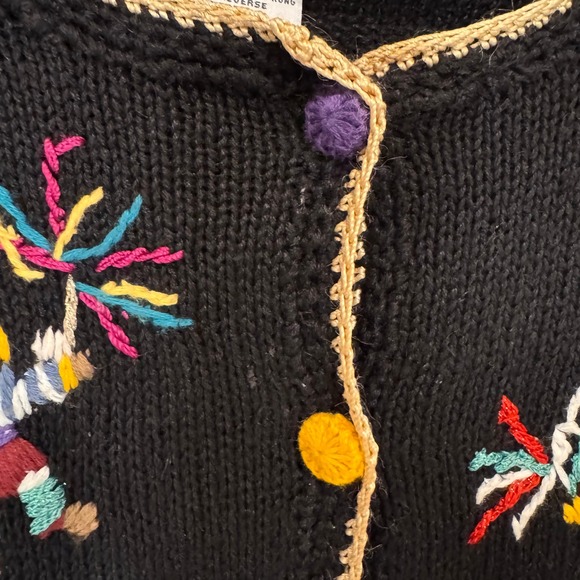 Vintage Y2K Embroidered Cardigan Sweater L Black New Year's Eve Party Fireworks - Picture 9 of 13
